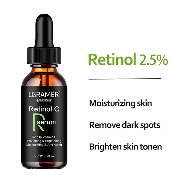 Retinol Face Serum – 30ml/50ml Anti-Aging, Pore Minimizing, Whitening and Moisturizing Serum with Hyaluronic and Lactic Acid for Skin Elasticity and Spot Correction