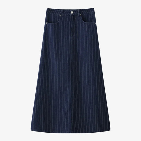 Pinstripe Denim Skirt for Women – Casual Ankle-Length A-Line Skirt