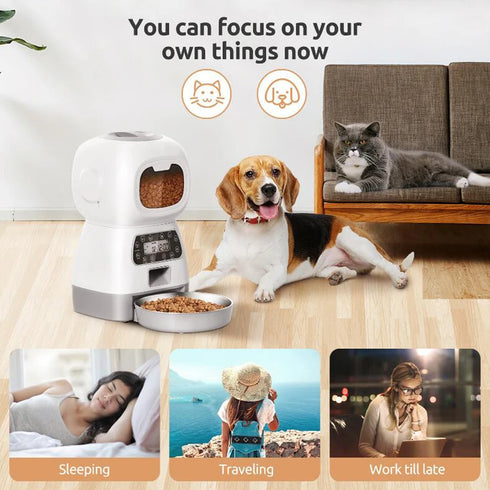 3.5L Smart WiFi Automatic Pet Feeder with Voice Recorder - Large Capacity Cat Food Dispenser