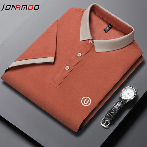 Men’s Casual Knit Polo Shirt – Anti-Wrinkle Polyester, Short Sleeve, Embroidered Detail