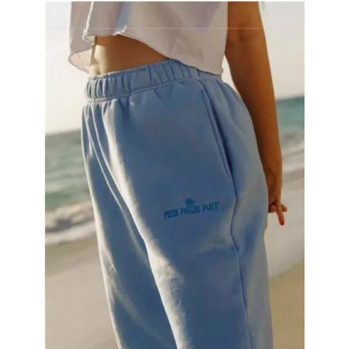 Premium Cotton-Polyester Fleece Lounge Bottoms with Embroidered Details, Designed for Versatile Comfort from Beachwear to Skiwear