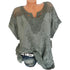 Solid Color Lace-Trimmed Loose Fit Casual Top with Short Sleeves and Office Lady Styling for Middle-Aged Women