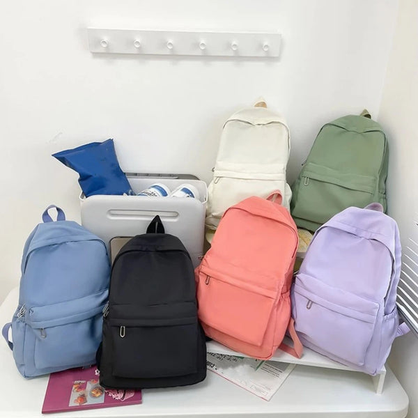 2024 Women’s Simple Solid Color Backpack – Waterproof Nylon School Bag