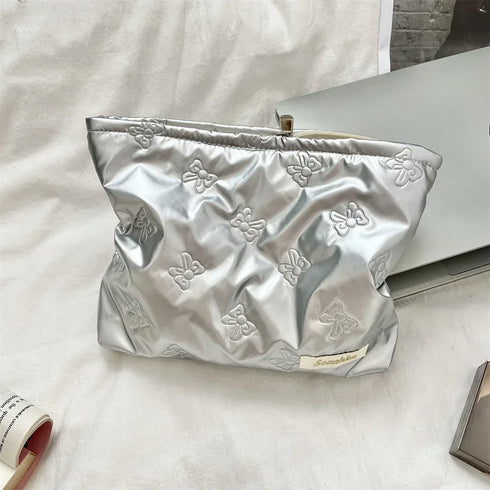 Korean PU Love Bow Cosmetic Bag Makeup Pouch Travel Cosmetic Organizer Pocket Multi-function Makeup Lipstick Storage Bag Handbag