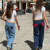 Women's High-Street Low-Waist Star Pattern Denim Jeans – Casual Straight-Leg Pants