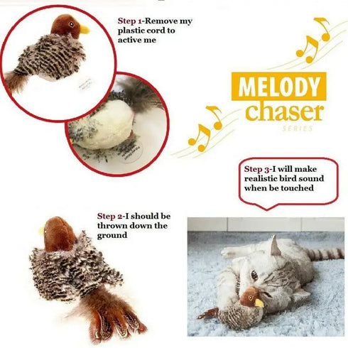 Interactive Electric Squeaky Bird Toy for Cats - Plush Simulation Bird - Pet Toy for Kittens