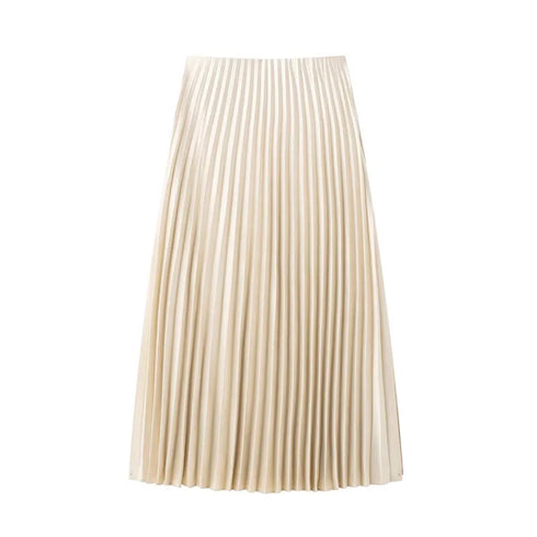 Women's Ruffle Pleated Midi Skirt - Elegant Brown Cylinder Pleat Mid-Waist High Street Fashion for All Seasons (2025 Edition)