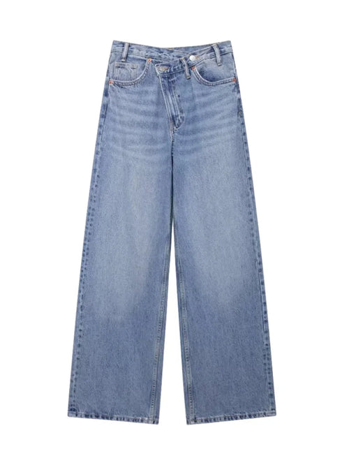 High-Waist Wide-Leg Striped Jeans – Trendy and Comfortable for All Seasons