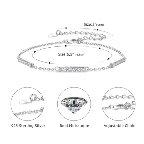 925 Sterling Silver Moissanite Bracelet for Women - Adjustable Chain, Certified Luxury Jewelry
