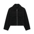 Streetwear Turn-Down Collar Zipper Jacket – Solid Color Urban Outerwear for Women