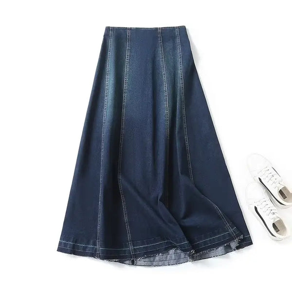 Women's Vintage Denim A-Line Skirt Dress - Mid-Calf Length Zippered Casual Spring Summer for Modern Elegance (2024 Edition)