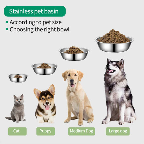 Large Capacity Stainless Steel Pet Feeding Bowl - Durable Metal Dog and Cat Food Drinking Bowl