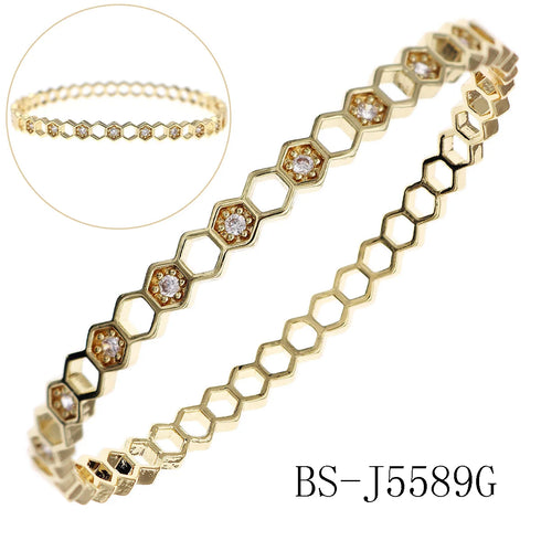 Trendy Copper with Zirconium Plant Design Bangle Bracelet for Women – Gold Plated, Simple & Elegant Jewelry