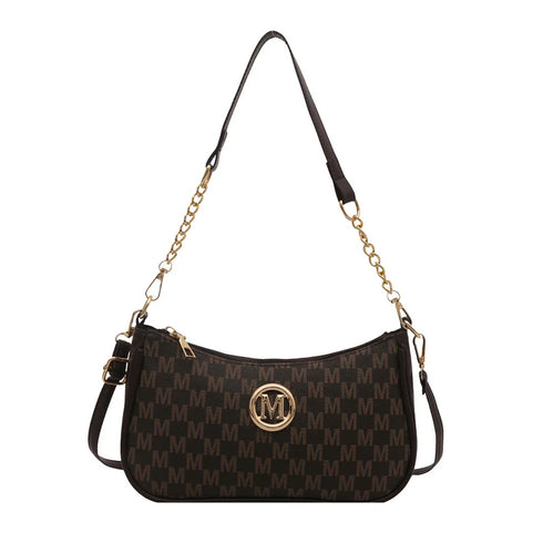 Vintage PU Leather Crossbody Handbag with Gold “M” Letter – Women’s Shoulder & Messenger Bag