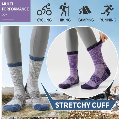 5 Pairs Merino Wool Hiking Socks - Long Outdoor Winter Stockings for Men & Women, Warm Cushioned Boot Socks