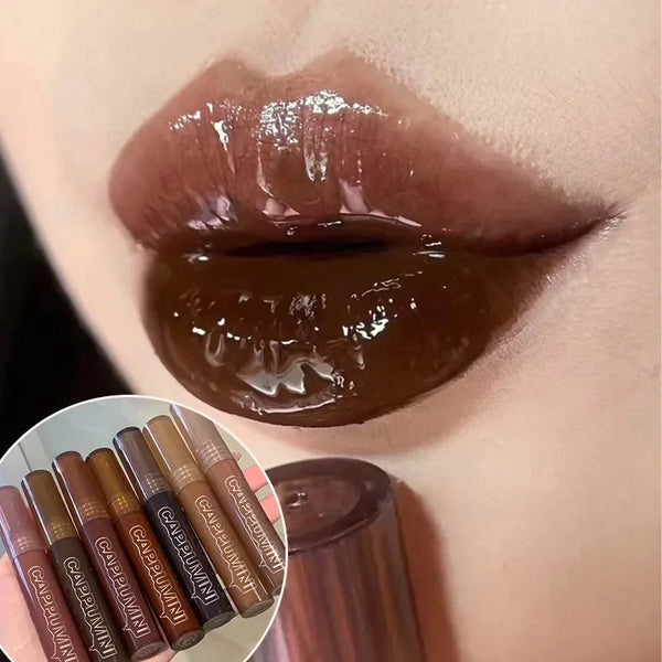 Punk Dark Brown Mirror Water Lip Gloss – High-Shine, Hydrating, and Long-Lasting