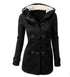 Women’s Hooded Cotton Winter Coat - Classic Cow Horn Button Jacket with Leather Buckle for Timeless Style