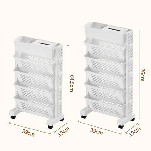 Movable Book Shelf on Wheels - Creative DIY Storage Bookcase, Display Stand