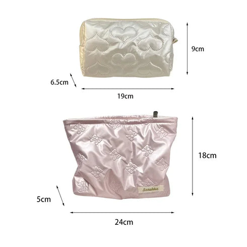 Korean PU Love Bow Cosmetic Bag Makeup Pouch Travel Cosmetic Organizer Pocket Multi-function Makeup Lipstick Storage Bag Handbag