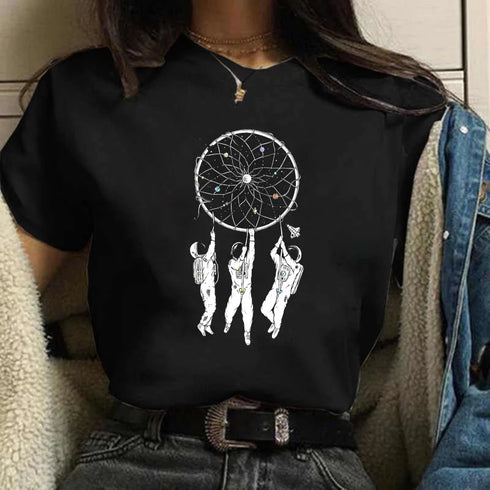 Moon Graphic Printed T Shirt for Women-Casual Tee Shirt