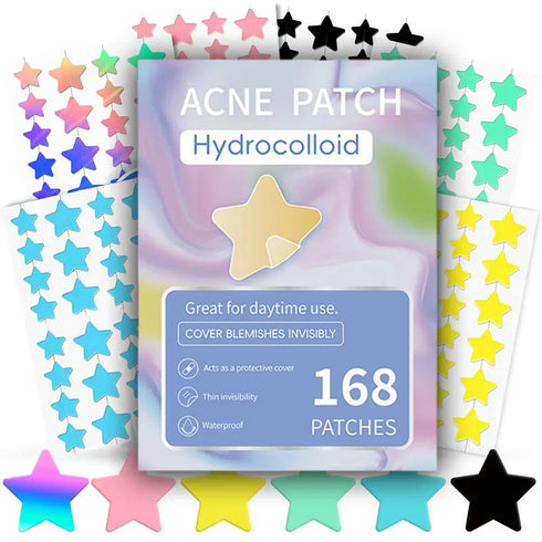 Acne Patch Combo – Hydrocolloid Spot Treatment Stickers for Blemishes, Pimples, and Acne Care – Mixed Shape Patches in Heart and Star Designs – 168 to 252pcs