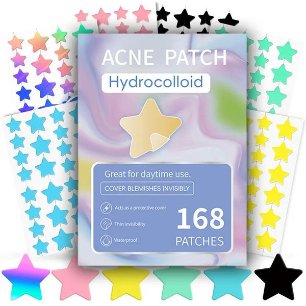 Acne Patch Combo – Hydrocolloid Spot Treatment Stickers for Blemishes, Pimples, and Acne Care – Mixed Shape Patches in Heart and Star Designs – 168 to 252pcs