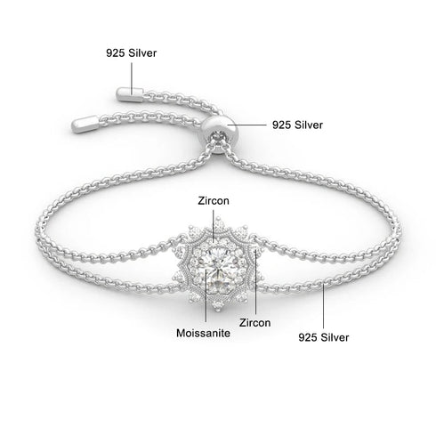 Madison Audury 1ct Moissanite Bracelet for Women – Adjustable 925 Sterling Silver Fine Jewelry