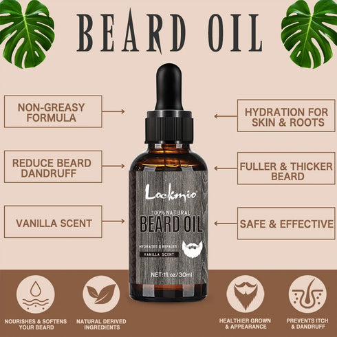 LOCKMIO Beard Oil Beards Rapid Growth Anti Loss Essential Oil for Promote Whiskers Growth Moisture Smooth Moustache Conditioner