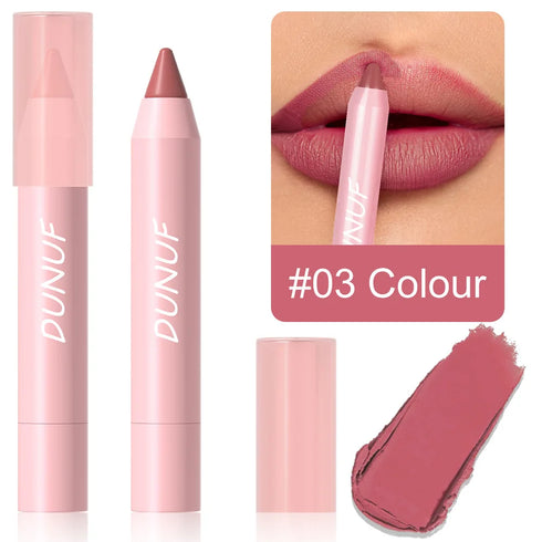 DUNUF 18-Color Waterproof Lipstick Pencil – Smudge-Proof Matte Lip Liner & Full Coverage Lipstick for Bold & Defined Lips