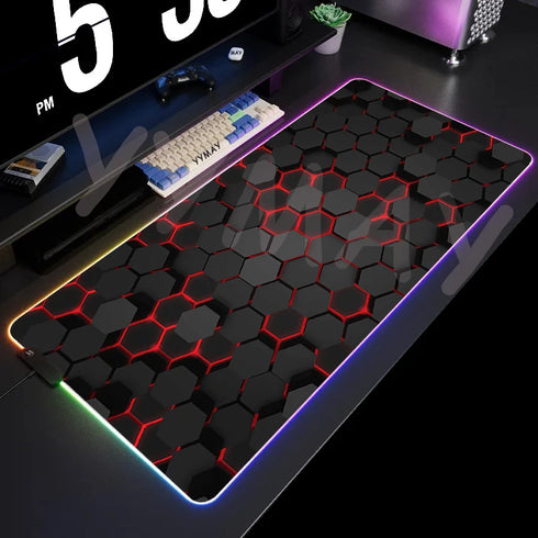 RGB Large Geometric Mouse Pad-XXL Luminous Gaming Mouse Mat-LED Desk Mats