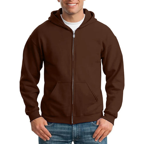 Solid Men’s Long Sleeve Zip-Up Hoodie – Lightweight Polyester Hooded Pullover Sweatshirt with Pocket for Daily Wear