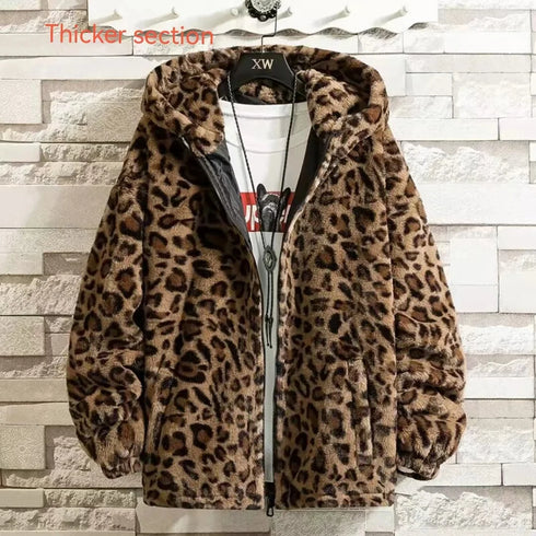 Men's Thick Leopard Print Hooded Jacket – Stylish, Warm, and Comfortable