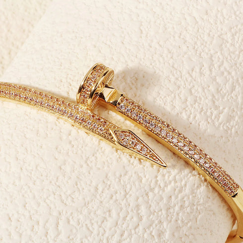 Trendy Copper with Zirconium Plant Design Bangle Bracelet for Women – Gold Plated, Simple & Elegant Jewelry