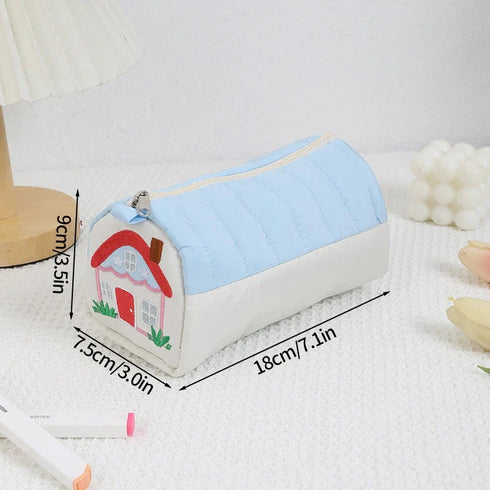Cute House Shaped Cosmetic Pouch Women Zipper Large Cosmetic Bag Travel Washing Pouch Portable Pencil Case School Supplies 파우치