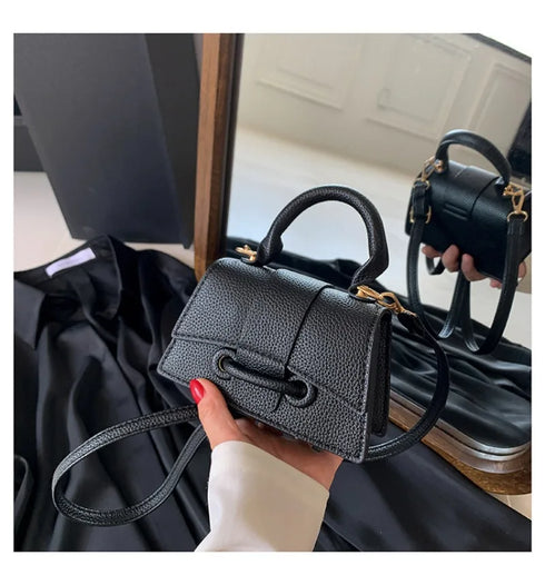 Women’s PU Leather Chain Shoulder Bag – Ribbon Buckle Square Crossbody Handbag for Parties