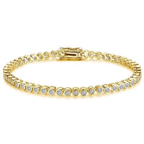 Certified 2mm Moissanite Tennis Bracelet – 925 Sterling Silver, 18K Gold-Plated Bubble Design for Women