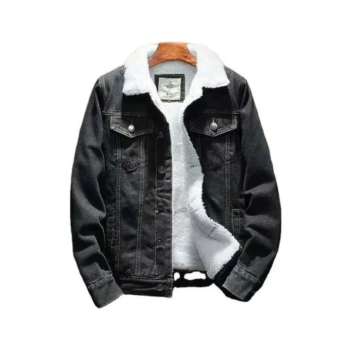 Men's Winter Vintage Fleece-Lined Denim Jacket | Trendy Korean-Style Cotton-Padded Casual Coat