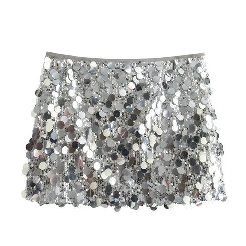 Women's High Waist Silver Sequin Mini Skirt – Elegant Shiny Glitter Short Skirt for Fashion-Forward Y2K Street Style, Spring 2024 Edition