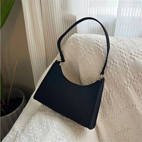 Women's Vintage Crocodile Pattern Felt Underarm Bag Shoulder Handbag Clutch