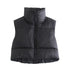 Women’s Winter Short Quilted Vest - Sleeveless Wide-Waisted Cotton Down Vest with Turtleneck and Zipper Closure for Outdoor Travel