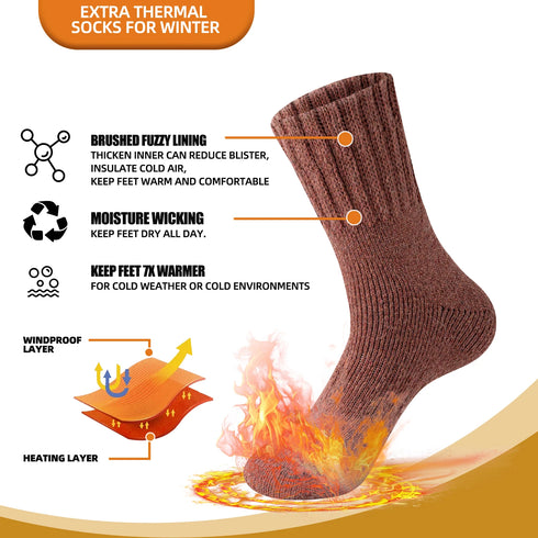 3 Pairs Merino Wool Winter Socks for Men & Women - Cashmere Blend Thick Knit Boot Socks, Warm & Cold-Resistant, Unisex Stockings