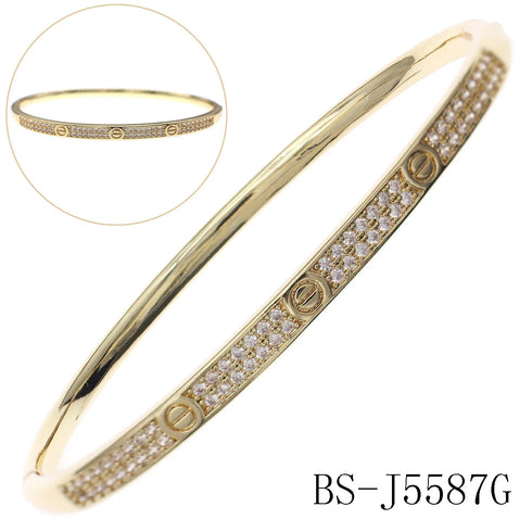 Trendy Copper with Zirconium Plant Design Bangle Bracelet for Women – Gold Plated, Simple & Elegant Jewelry