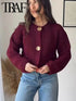 Women’s Casual Knitted Cardigan – Long Sleeve Button-Down Sweater with Slight Stretch, Regular Fit, Short Length, Solid Color, High Street Fashion for Winter –