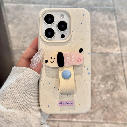 Korean Cute 3D Dog, Cat, and Rabbit Finger Ring Support Phone Case for iPhone - Full Coverage with Anti-Fingerprint & Non-Slip Features