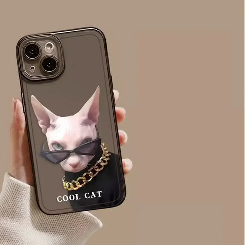 Funny Sunglasses Cat and Dog Couples Phone Case for iPhone – Transparent Shockproof Bumper Cover with Animal Design