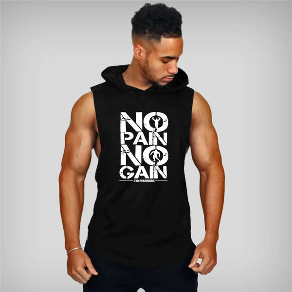 Men's Brand Gym Hooded Tank Top-Cotton Sleeveless Fitness Vest