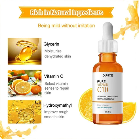 Vitamin C Serum 10ml – Dark Spot Corrector, Anti-Aging Brightening Gel Essence for Smooth and Even Skin Tone