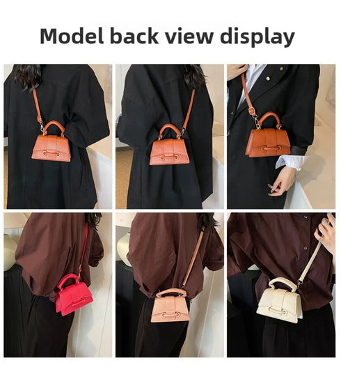 Women’s PU Leather Chain Shoulder Bag – Ribbon Buckle Square Crossbody Handbag for Parties