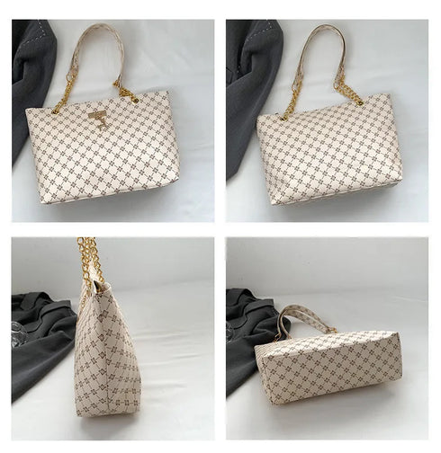 Large Capacity Soft PU Leather Tote Bag for Women – Geometric Texture Casual Shoulder Handbag