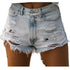 Women Solid Hole Denim Shorts-High Waist Shorts